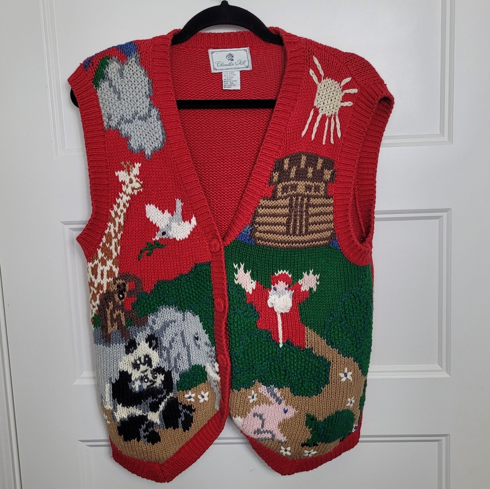 Womens Chandler Hill Noahs Ark Christmas Sweater Vest Size XL